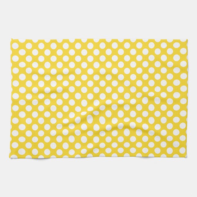 Paño De Cocina Punto de polka blanco y amarillo (Horizontal)