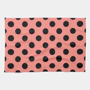 Paño De Cocina Punto de polka negro sobre melocotón