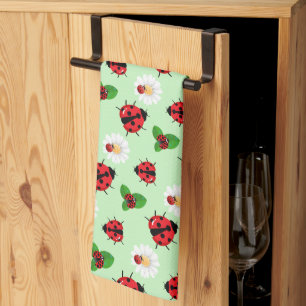 Paño De Cocina Punto de polka rojo lindo Ladybug Daisy flor veran