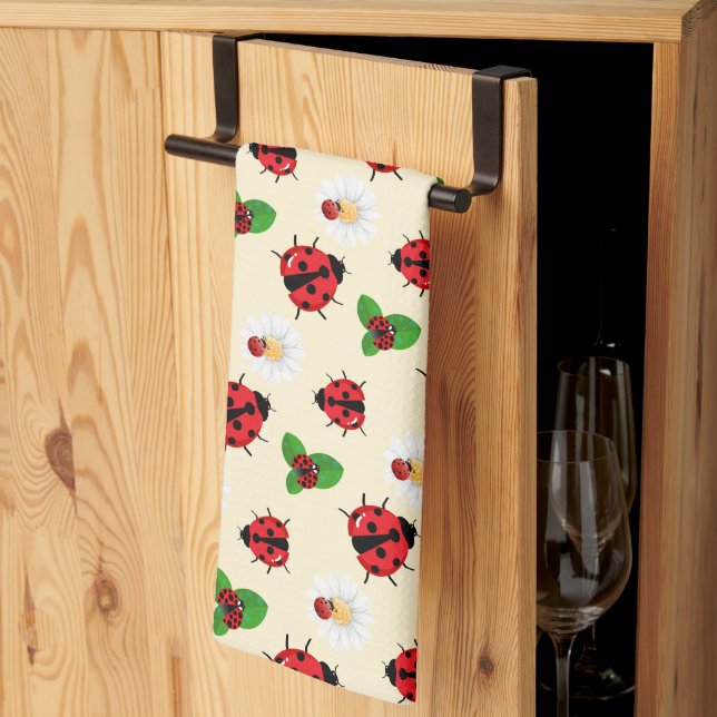 Paño De Cocina Punto de polka rojo lindo Ladybug Daisy flor veran (Pliegue de tercios)