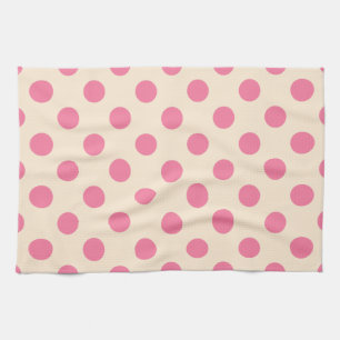 Paño De Cocina Punto de polka rosa sobre crema