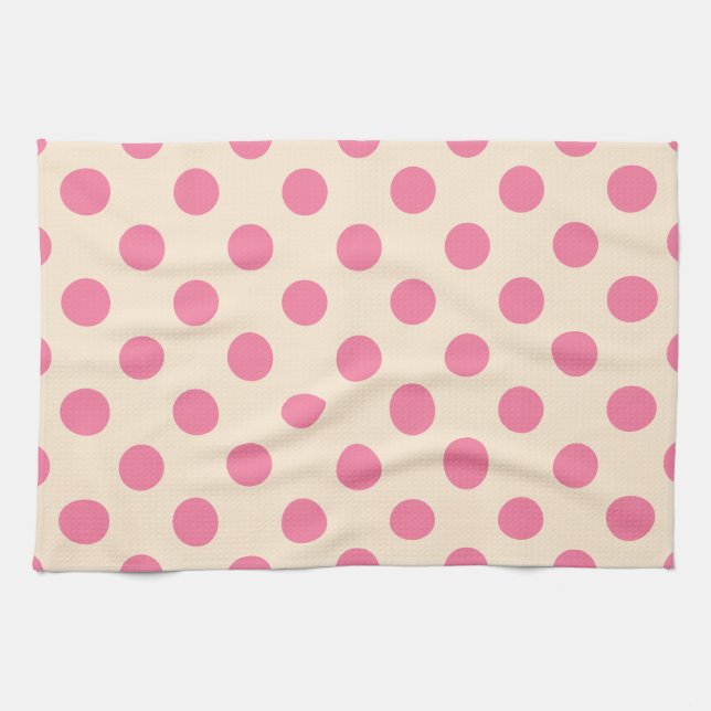 Paño De Cocina Punto de polka rosa sobre crema (Horizontal)