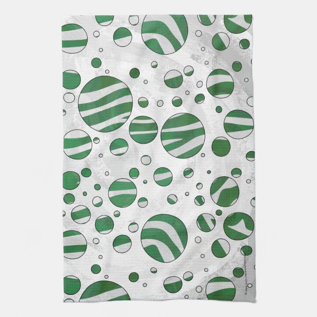 Paño De Cocina Punto de polka verde y blanco cebra (Vertical)