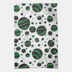 Paño De Cocina Punto de polka verde y negro de cebra