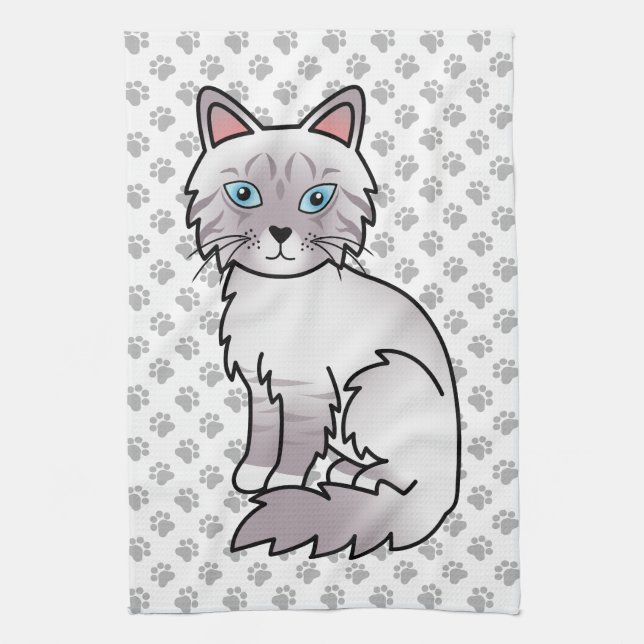 Paño De Cocina Punto Lilac Tabby Birman / Ragdoll Cute Cat & Paws (Vertical)