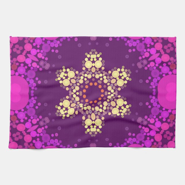Paño De Cocina Punto Mandala Flor rosa y amarillo (Horizontal)