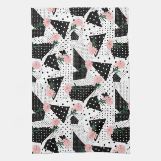 Paño De Cocina Puntos abstractos modernos y flores rosas
