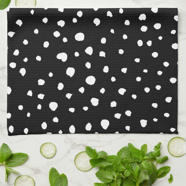 Paño De Cocina Puntos dálmatas, puntos dálmatas, blanco y negro (Doblado)