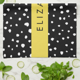 Paño De Cocina Puntos dálmatas, puntos, negro y blanco, tu nombre