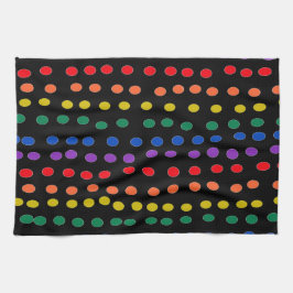 Paño De Cocina Puntos de golosinas arcoiris sobre negro