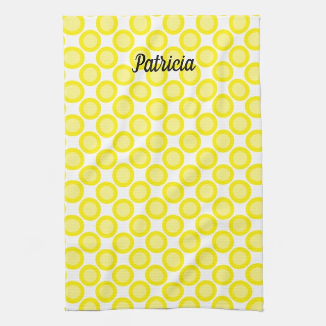 Paño De Cocina Puntos de polka amarillo limón Nombre personalizad (Vertical)
