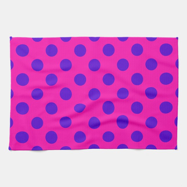 Paño De Cocina Puntos de polka azul en fuchsia (Horizontal)