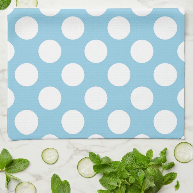 Paño De Cocina Puntos de Polka Azul, Patrón De Punto De Polka, Pu (Doblado)