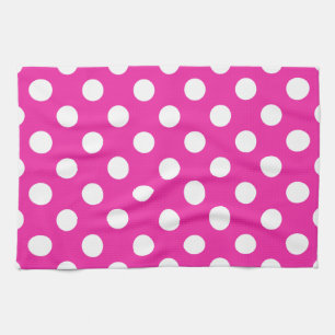 Paño De Cocina Puntos de polka blanco en fuchsia