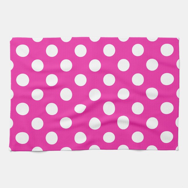 Paño De Cocina Puntos de polka blanco en fuchsia (Horizontal)