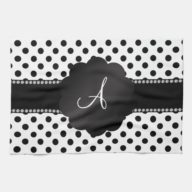 Paño De Cocina Puntos de polka blanco monogramo (Horizontal)