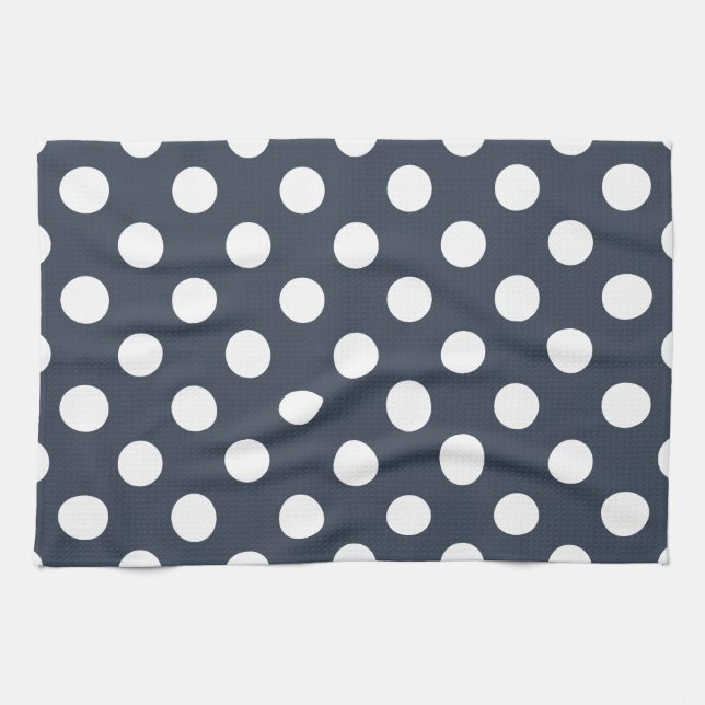 Paño De Cocina Puntos de polka blanco sobre gris azul (Horizontal)