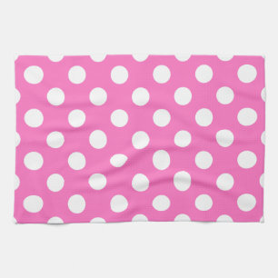 Paño De Cocina Puntos de polka blanco sobre rosa