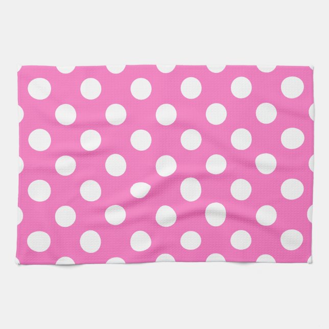 Paño De Cocina Puntos de polka blanco sobre rosa (Horizontal)