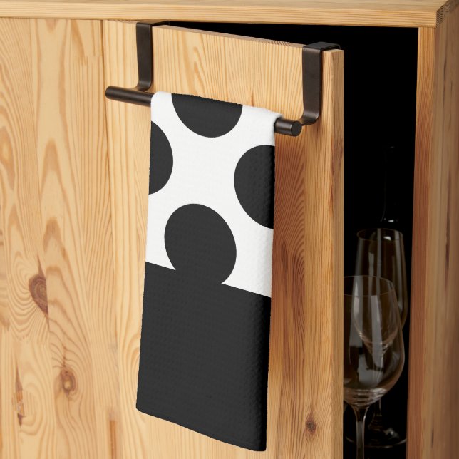 Paño De Cocina Puntos de polka blanco y negro (Pliegue de tercios)