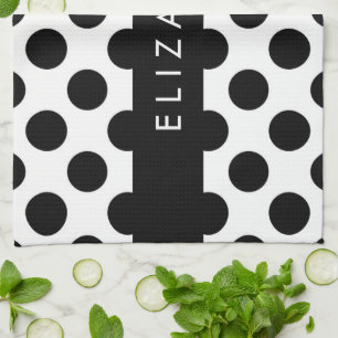 Paño De Cocina Puntos de Polka blancos y negros, punteados, tu no