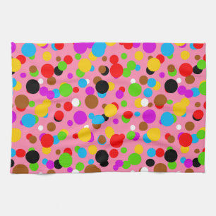 Paño De Cocina Puntos de Polka coloreados de fondo rosado