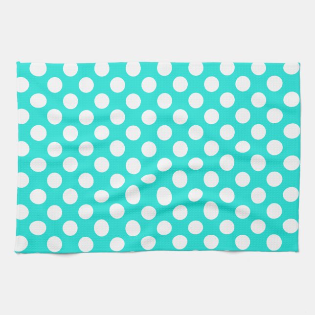 Paño De Cocina Puntos de Polka de color Aqua (Horizontal)