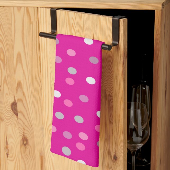 Paño De Cocina Puntos de polka magenta (Pliegue de tercios)