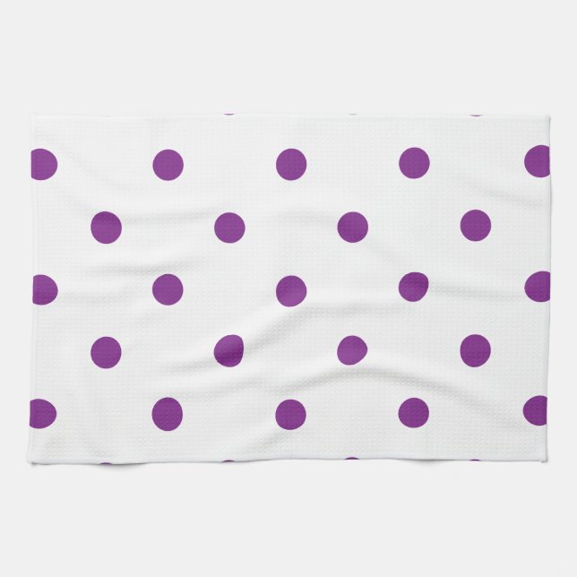 Paño De Cocina Puntos de polka morado sobre fondo blanco (Horizontal)