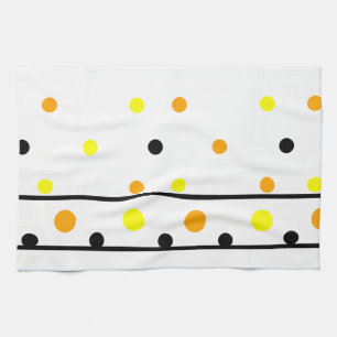 Paño De Cocina Puntos de Polka Negro Amarillo naranja