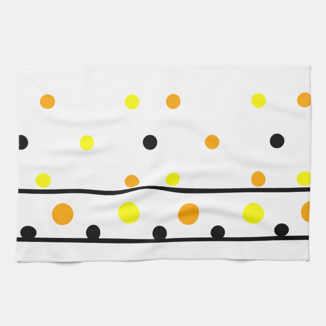 Paño De Cocina Puntos de Polka Negro Amarillo naranja (Horizontal)