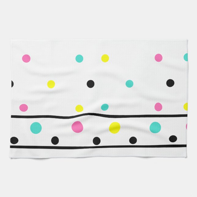 Paño De Cocina Puntos de Polka Negro Turquesa Rosa-Amarillo (Horizontal)