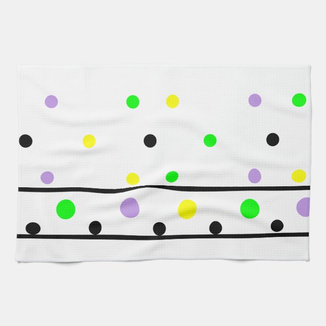 Paño De Cocina Puntos de Polka Negro Verde Morado (Horizontal)