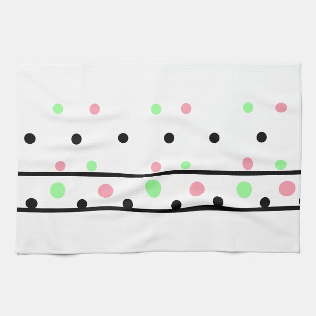Paño De Cocina Puntos de Polka Negro Verde Rosa (Horizontal)