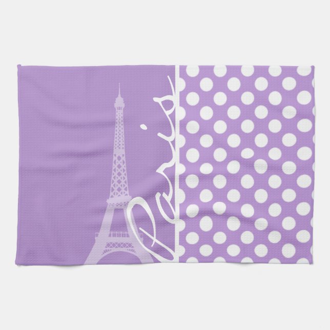 Paño De Cocina Puntos de Polka Púrpura Lavender; París (Horizontal)