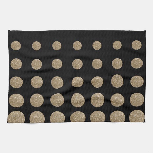 Paño De Cocina puntos de polka purpurina de oro negro geométrico  (Horizontal)