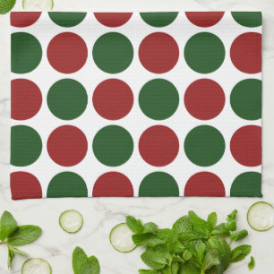 Paño De Cocina Puntos de Polka Rojo y Verde sobre Blanco