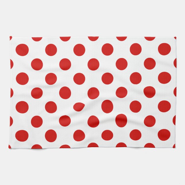 Paño De Cocina Puntos de polka rojos y blancos (Horizontal)