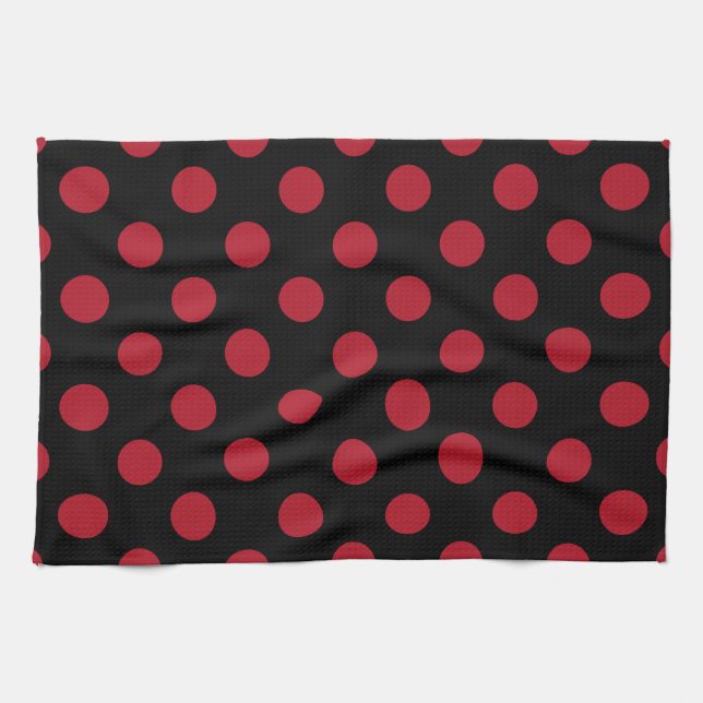Paño De Cocina Puntos de polka rojos y negros (Horizontal)