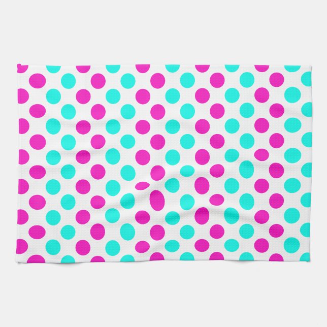 Paño De Cocina Puntos de polka rosa y azul (Horizontal)