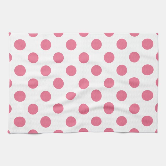 Paño De Cocina Puntos de polka rosa y blanco (Horizontal)