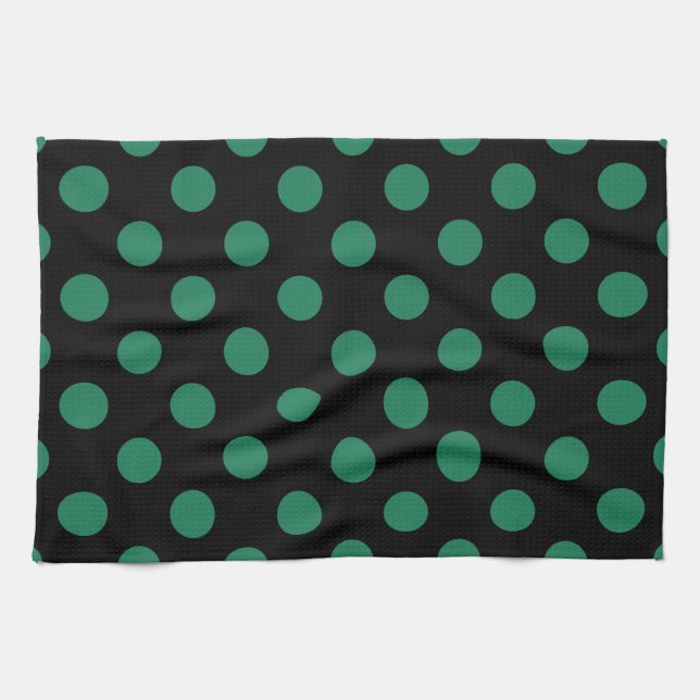 Paño De Cocina Puntos de polka verdes y negros (Horizontal)