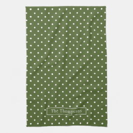 Paño De Cocina Puntos Polka Blancos y Verde Oliva Con Nombre