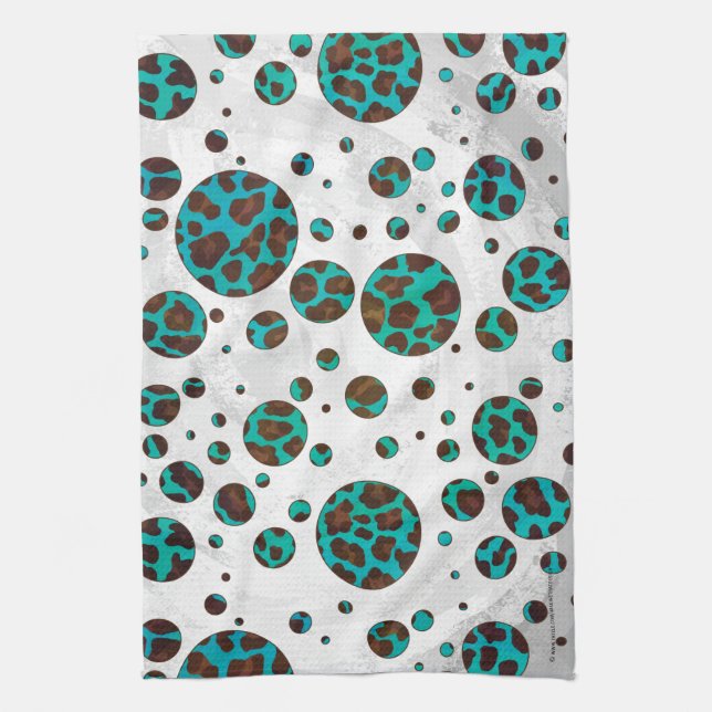 Paño De Cocina Puntos PrintPolka Verde azulados y marrones leopar (Vertical)