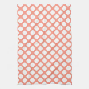 Paño De Cocina Puntos retro grandes - coral rosa y blanco