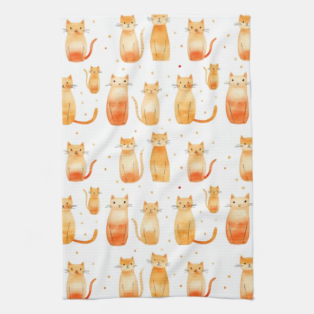 Paño De Cocina Puntos y gatos de Naranja (Vertical)