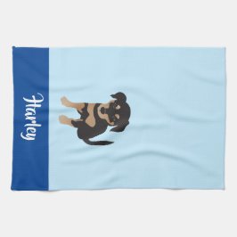 Paño De Cocina Puppy Personalizable Dog Name Blue