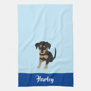 Paño De Cocina Puppy Personalizable Dog Name Blue