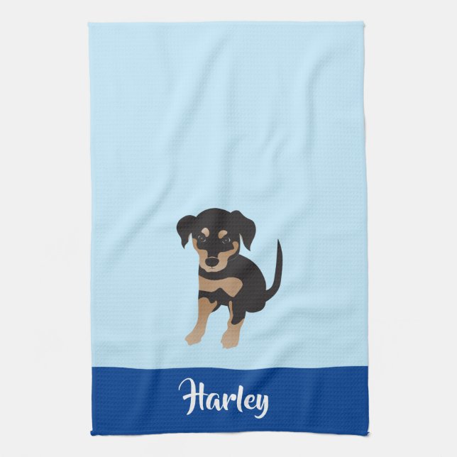 Paño De Cocina Puppy Personalizable Dog Name Blue (Vertical)