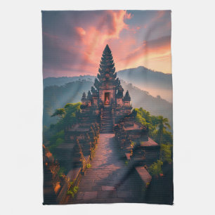 Paño De Cocina Pura Senja Bali  - “Templo de Bali al Atardecer”